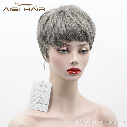 Aisi Hair New Design Cheap Vendor Short Pixie Cut Regular Wave Gray  Brazilian Hair For Black Women Human Hair Wigs